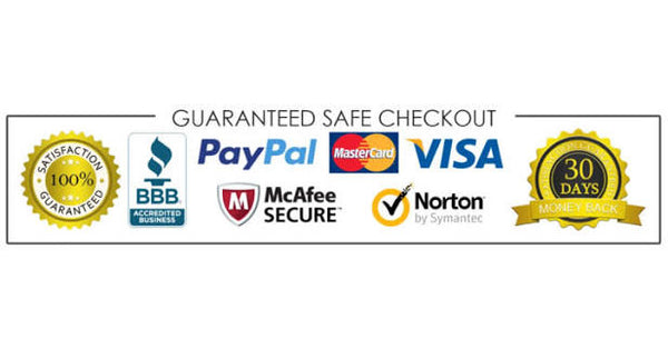 Logos of PayPal, MasterCard, Visa, BBB, McAfee, and Norton on a white background